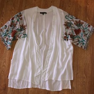 Kimono Style Cardigan with Embroidered Sleeves